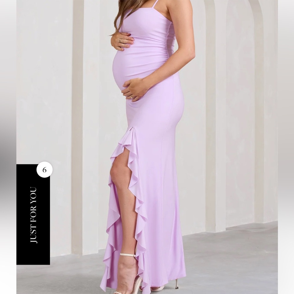 Club L London Lilac Ruffle Side-Slit Maternity Maxi Dress